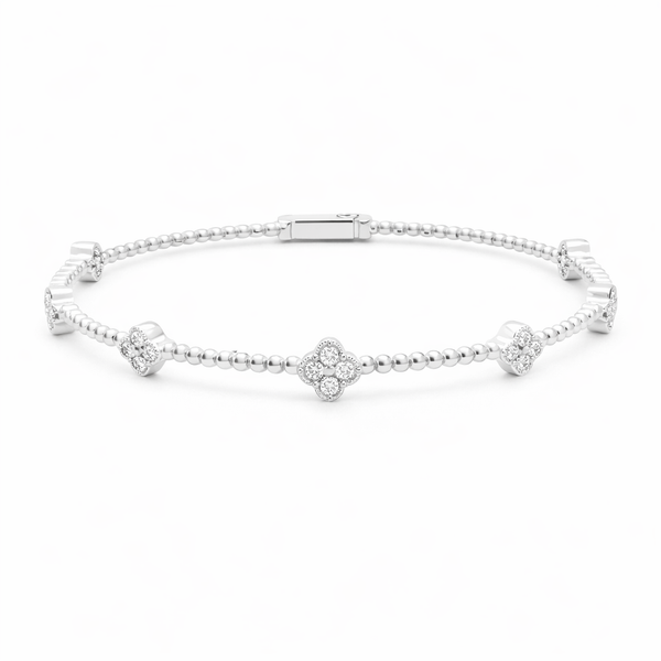 Diamond Flower Flexible Bangle Bracelet in 14kt White Gold (0.45ctw) Whidby Jewelers Madison, GA