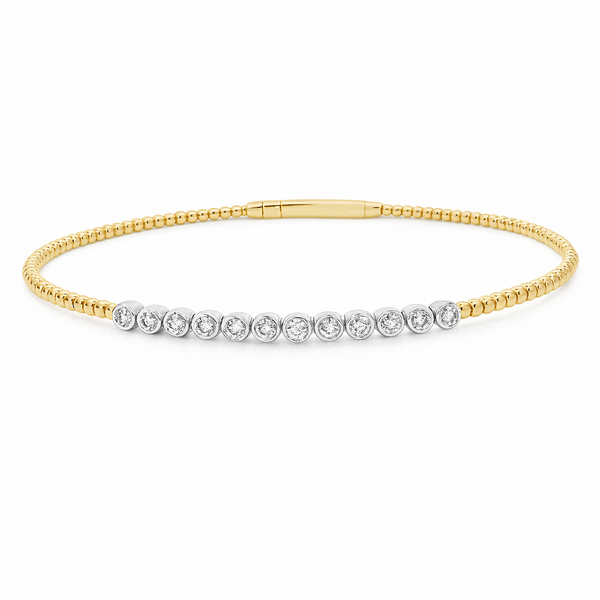 Two-Tone Diamond Bezel Beaded Bangle Bracelet in 14kt Gold – .36ctw Whidby Jewelers Madison, GA