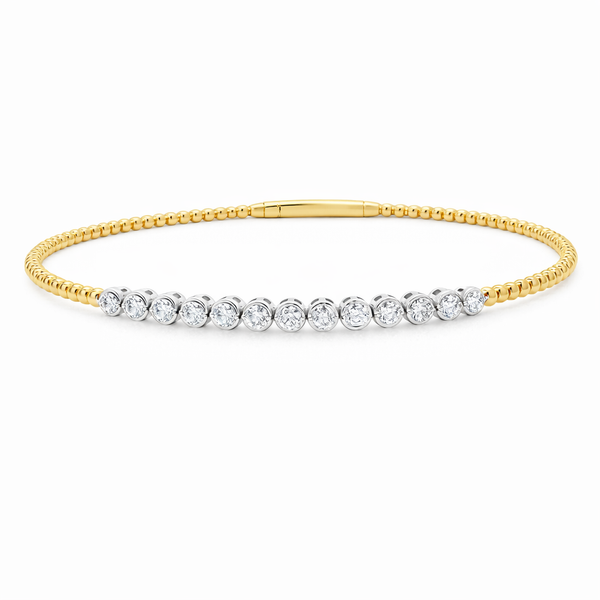 Diamond Bezel Set Beaded Bangle Bracelet in 14kt Yellow Gold – .88ctw Whidby Jewelers Madison, GA