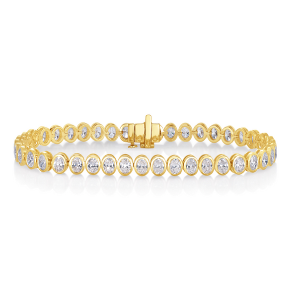 Oval Lab Grown Diamond Bezel Tennis Bracelet in 14kt Yellow Gold (8.80ctw) Whidby Jewelers Madison, GA