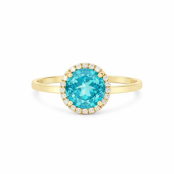Round Blue Topaz & Diamond Ring in 14kt Yellow Gold Whidby Jewelers Madison, GA