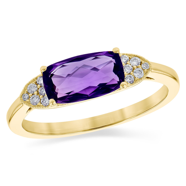 14kt Yellow Gold Cushion Cut Amethyst & Diamond Accent Ring Whidby Jewelers Madison, GA