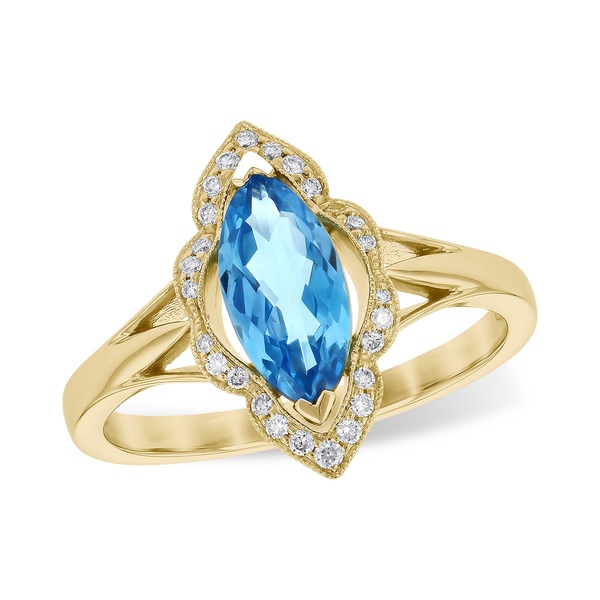 14kt Yellow Gold Marquise Blue Topaz & Diamond Accent Ring Whidby Jewelers Madison, GA