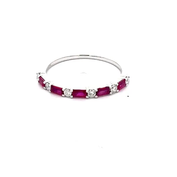 White 14Kt Stackable Fashion Ring with Rubies and Diamonds Whidby Jewelers Madison, GA