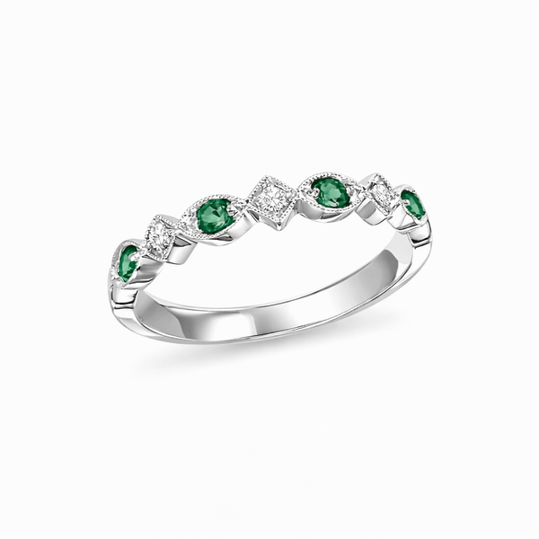 White 10 Karat Stackable Fashion Ring with Emeralds and Diamonds Whidby Jewelers Madison, GA
