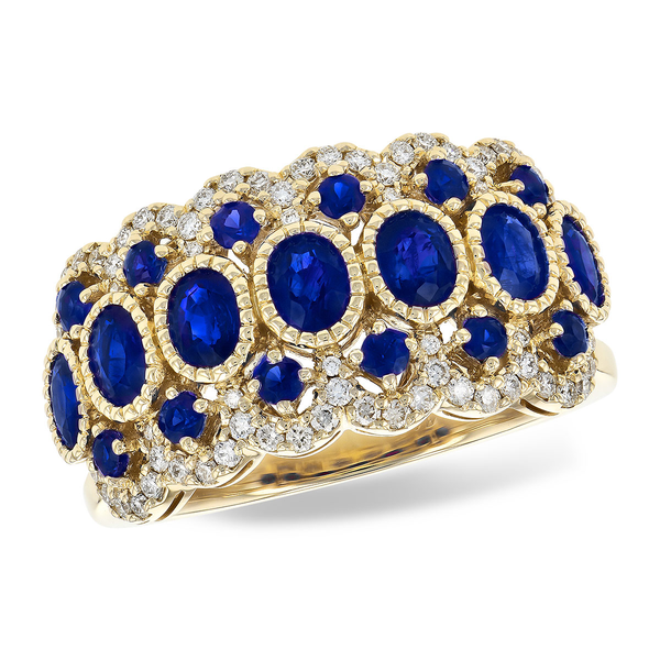 14kt Yellow Gold Oval & Round Sapphire Diamond Ring Whidby Jewelers Madison, GA