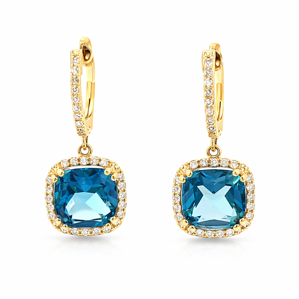 Yellow 14 Karat Drop Earrings with London Blue Topaz Whidby Jewelers Madison, GA