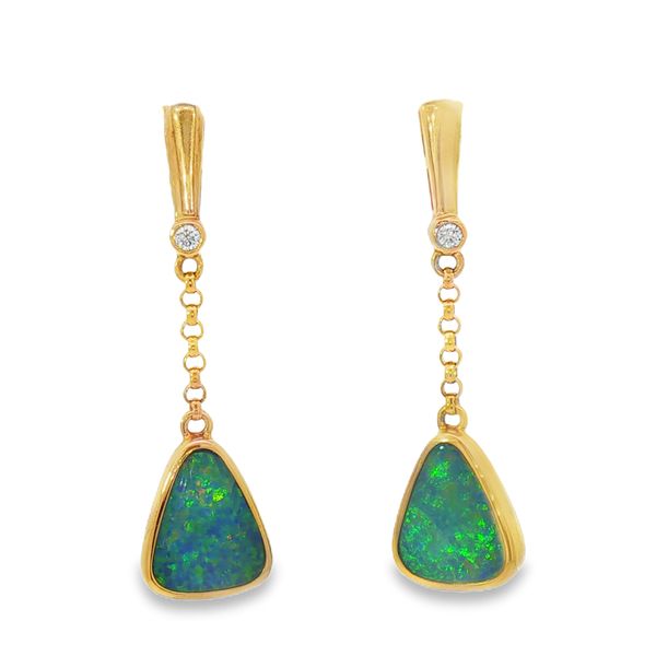 14kt Yellow Gold Opal Drop Earrings with Diamond Accents Whidby Jewelers Madison, GA