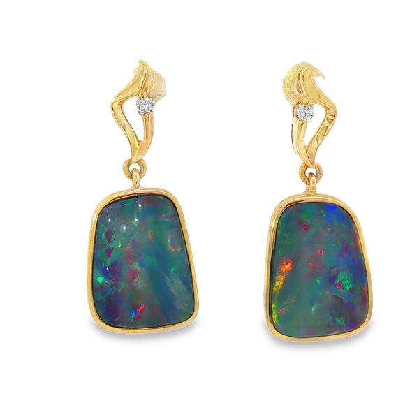 14kt Yellow Gold Opal Drop Earrings with Diamond Accents Whidby Jewelers Madison, GA