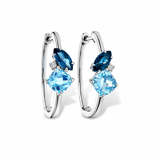 Multi-Colored Blue Topaz Hoop Earrings in 14kt White Gold Whidby Jewelers Madison, GA