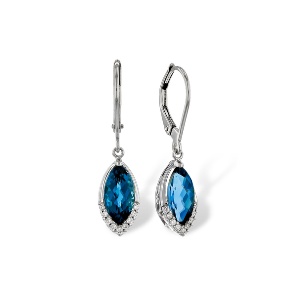 14kt White Gold London Blue Topaz & Diamond Drop Earrings Whidby Jewelers Madison, GA