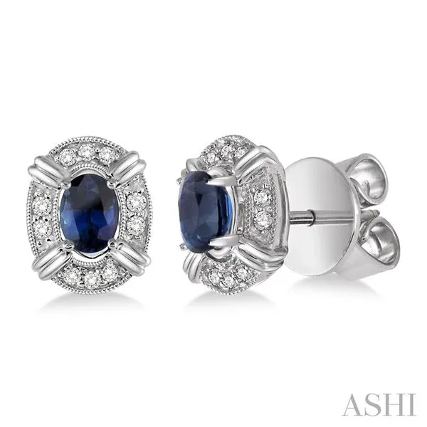 White 10Kt Stud Earrings with Oval Cut Sapphires and Diamonds Whidby Jewelers Madison, GA