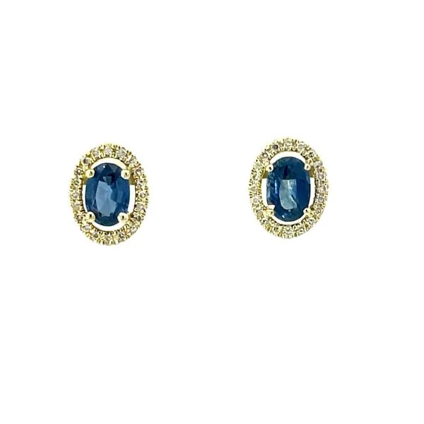 Yellow 14Kt Stud Earrings with Round Brilliant Cut Diamonds and Oval Cut Sapphires Whidby Jewelers Madison, GA