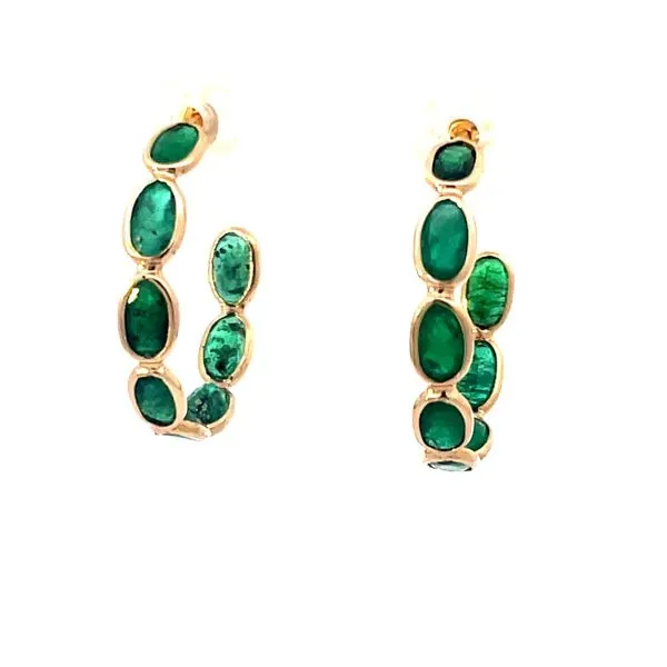 Yellow 14Kt J Hoop Earrings with Oval Cut Emeralds Whidby Jewelers Madison, GA