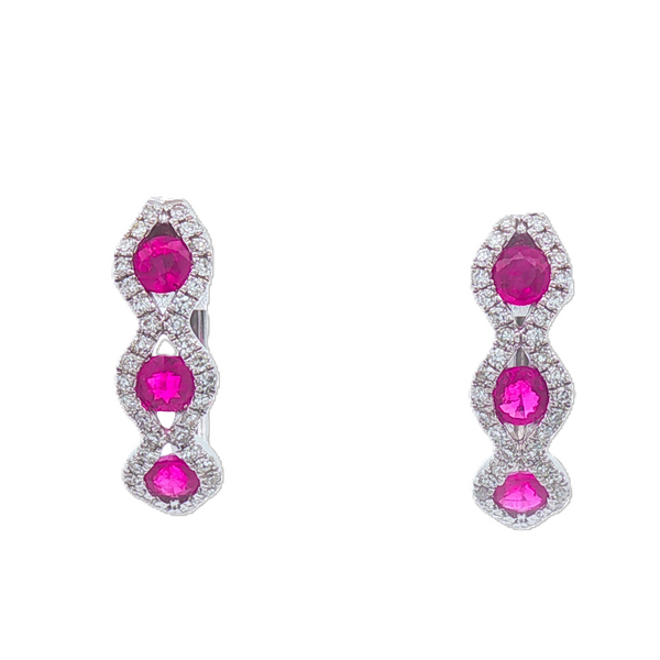 White 14 Karat Ruby and Diamond Small Hoop Earrings Whidby Jewelers Madison, GA