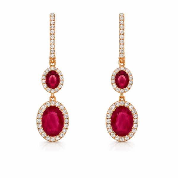 Yellow 14 Karat Ruby and Diamond Drop Earrings Whidby Jewelers Madison, GA