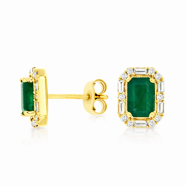 Yellow 14 Karat Stud Earrings with Emeralds Whidby Jewelers Madison, GA