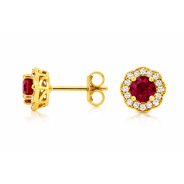 14 Karat Yellow Ruby and Diamond Stud Earrings Whidby Jewelers Madison, GA