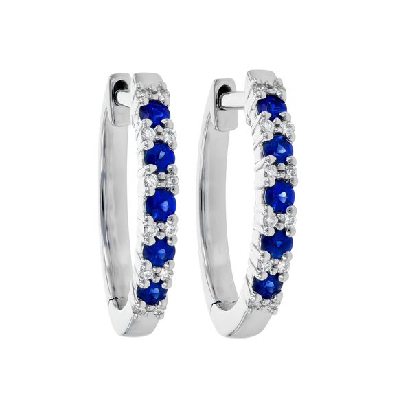 14kt White Gold Sapphire & Diamond Hoop Earrings Whidby Jewelers Madison, GA