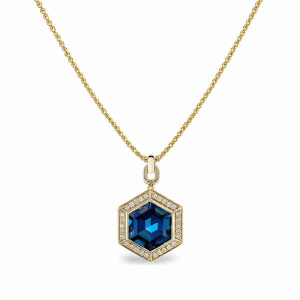14kt Yellow Gold London Blue Topaz & Diamond Pendant Necklace Whidby Jewelers Madison, GA