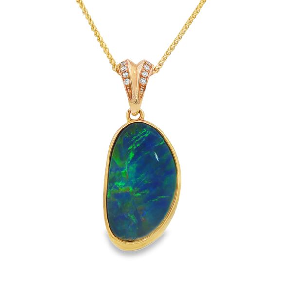 14kt Yellow Gold Opal Pendant with Diamond Accents Whidby Jewelers Madison, GA