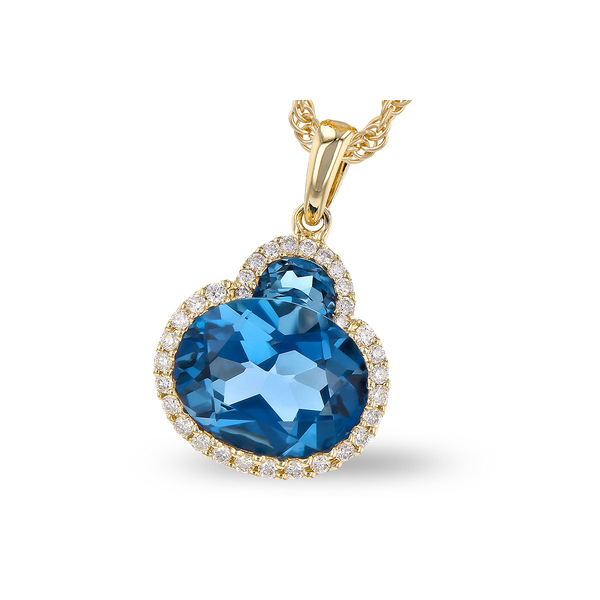 14kt Yellow Gold London Blue Topaz & Diamond Pendant Necklace Whidby Jewelers Madison, GA