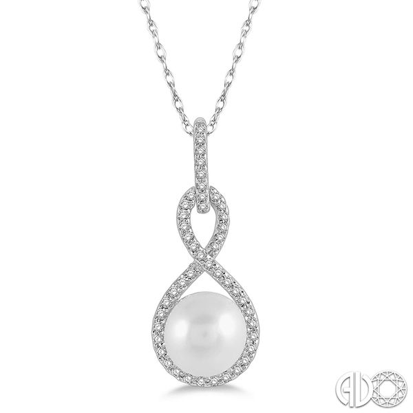 10KT White Gold 7mm Freshwater Pearl & Diamond Pendant Necklace Whidby Jewelers Madison, GA