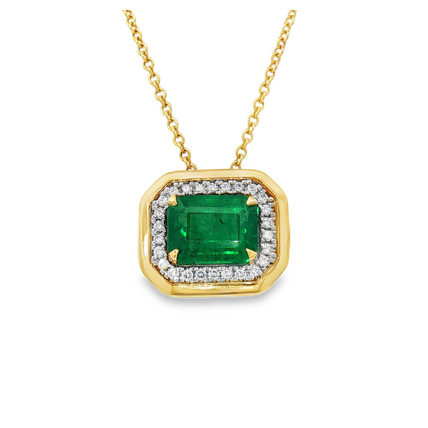 14K Yellow Gold Emerald & Diamond Halo Pendant Necklace Whidby Jewelers Madison, GA