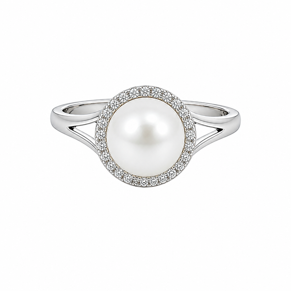 14kt White Gold Pearl & Diamond Halo Ring Whidby Jewelers Madison, GA