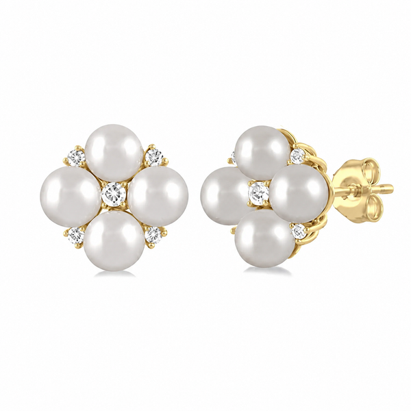 10kt Yellow Gold Pearl & Diamond Accent Stud Earrings Whidby Jewelers Madison, GA