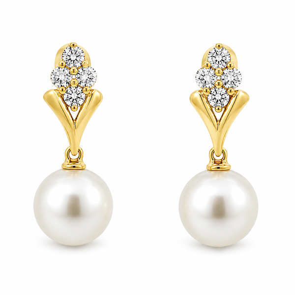 14kt Yellow Gold Single Pearl Earrings with Diamond Accents Whidby Jewelers Madison, GA