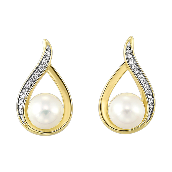 14kt Yellow Gold Pearl Earrings with Diamond Accents Whidby Jewelers Madison, GA