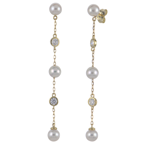 14Kt Yellow Gold Lab Grown Diamond & Akoya Pearl Drop Earrings Whidby Jewelers Madison, GA