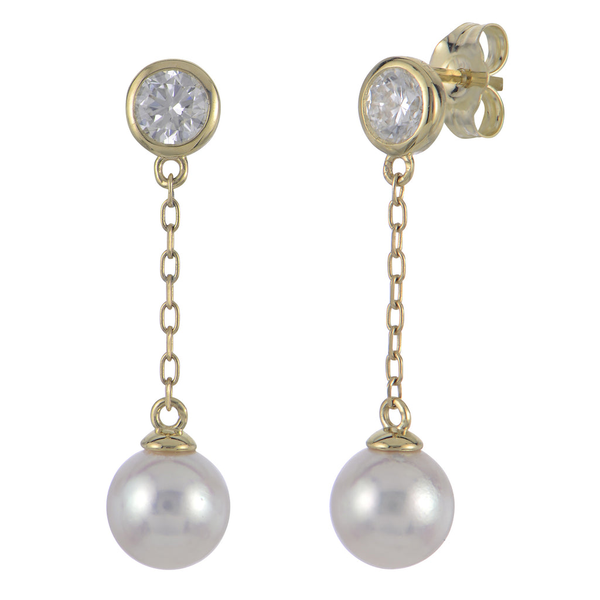 14Kt Yellow Gold Lab Grown Diamond & Akoya Pearl Drop Earrings Whidby Jewelers Madison, GA