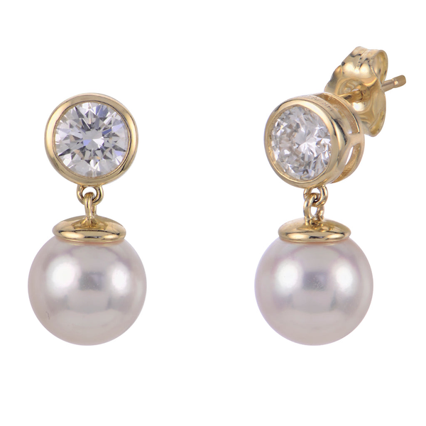 14Kt Yellow Gold Lab Grown Diamond & Akoya Pearl Drop Earrings Whidby Jewelers Madison, GA