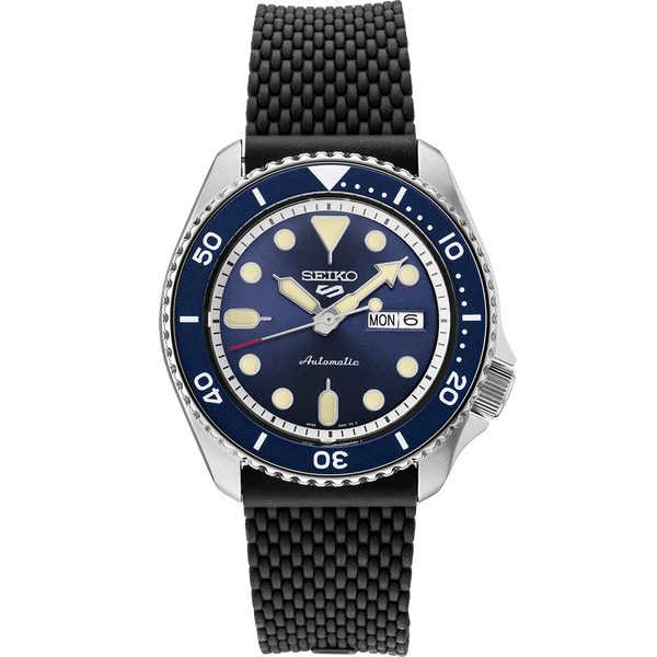 Men's Seiko 5 Sports Automatic Watch Blue Dial Stainless Steel Rubber Strap Whidby Jewelers Madison, GA