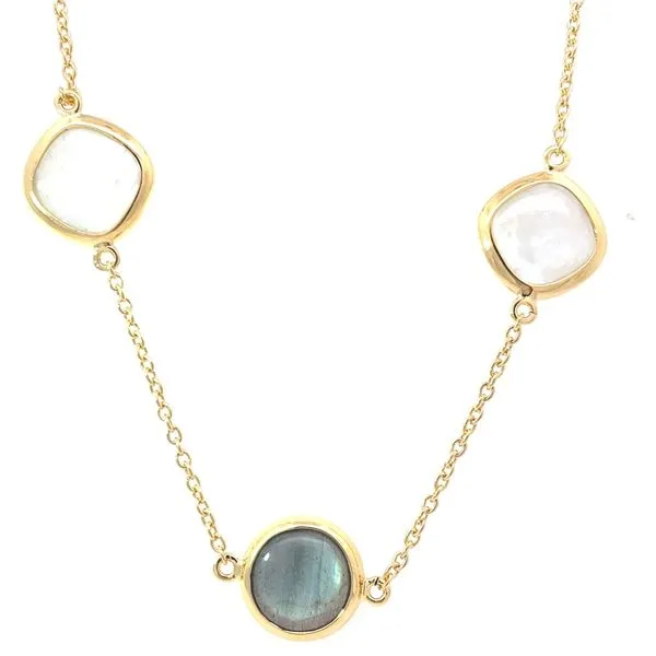 Yellow Vermeil Labradorite & Rainbow Moonstone Necklace Whidby Jewelers Madison, GA