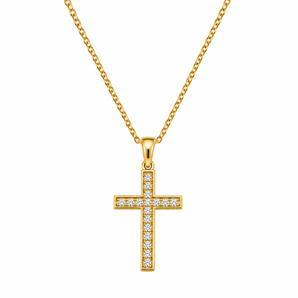 Yellow 18Kt Gold Over Sterling Silver CZ Cross Pendant Necklace Whidby Jewelers Madison, GA
