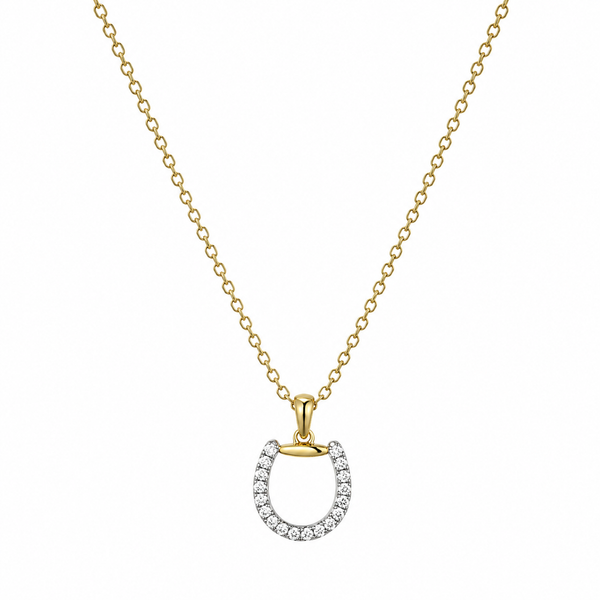 Yellow 14Kt Gold Over Sterling Silver CZ Horseshoe Pendant Necklace Whidby Jewelers Madison, GA