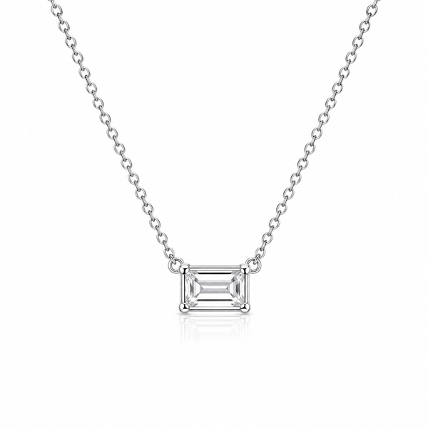 Sterling Silver Emerald Cut CZ Solitaire Necklace Whidby Jewelers Madison, GA