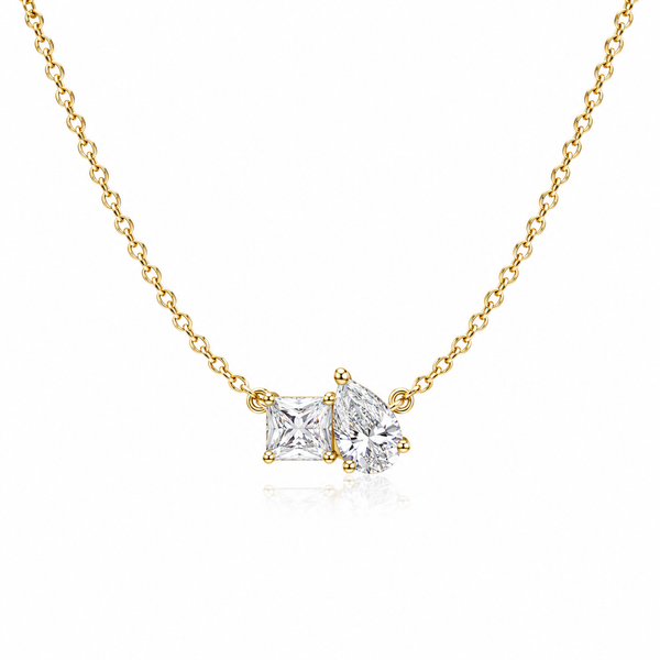 14Kt Gold Over Sterling Silver CZ Two Stone Necklace Whidby Jewelers Madison, GA