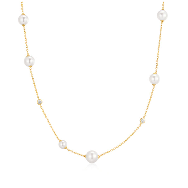 14Kt Gold Over Sterling Silver Station Pearl Necklace Whidby Jewelers Madison, GA