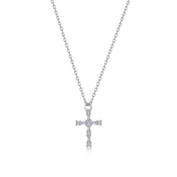 Sterling Silver Cross Necklace with Round Brilliant & Baguette Lab Created Gemstones Whidby Jewelers Madison, GA