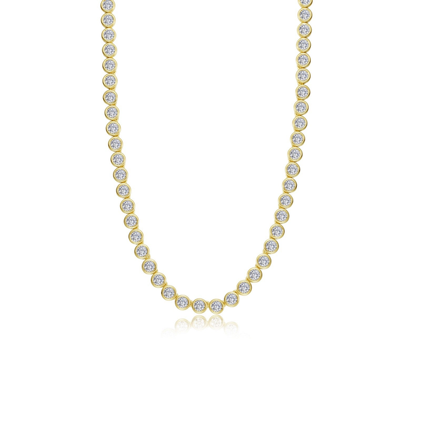 14KT Gold Over Sterling Silver Bezel Tennis Necklace with 13.26TW Round Brilliant Lab Created Gemstones Whidby Jewelers Madison, GA