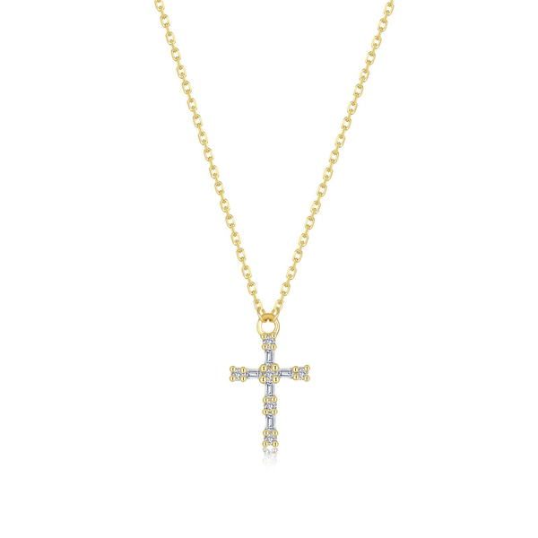 14KT Gold Over Sterling Silver Cross Necklace with Round Brilliant & Baguette Cut Lab Created Gemstones Whidby Jewelers Madison, GA