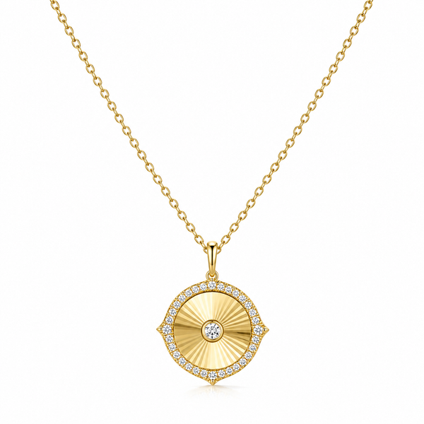 14Kt Gold Over Sterling Silver CZ Halo Pendant Necklace Whidby Jewelers Madison, GA
