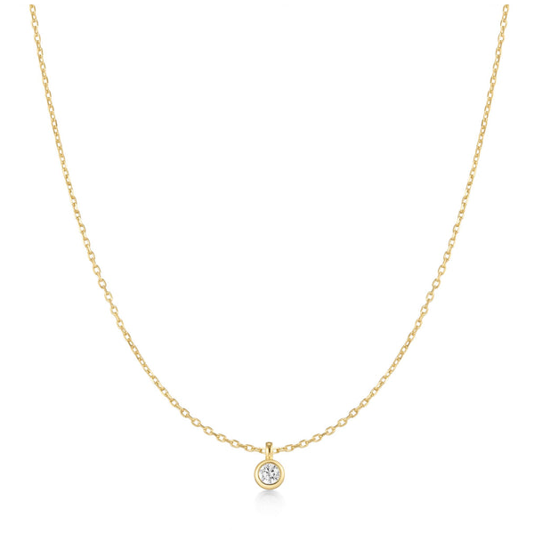 14Kt Gold Over Sterling Solitaire CZ Necklace Whidby Jewelers Madison, GA