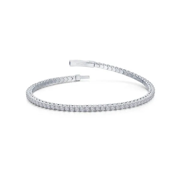 White Sterling Silver Flexible Bangle Bracelet With Lab Created Gemstones Whidby Jewelers Madison, GA