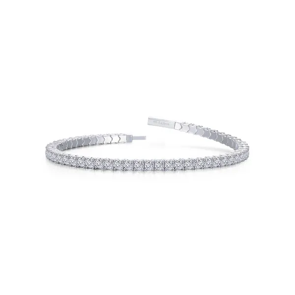White Sterling Silver Flexible Bangle Bracelet With Lab C...