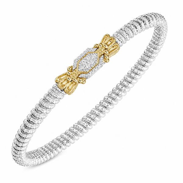 Lady's Two Tone Sterling Silver & 14Kt Gold 3mm Closed Bracelet with Diamonds Whidby Jewelers Madison, GA